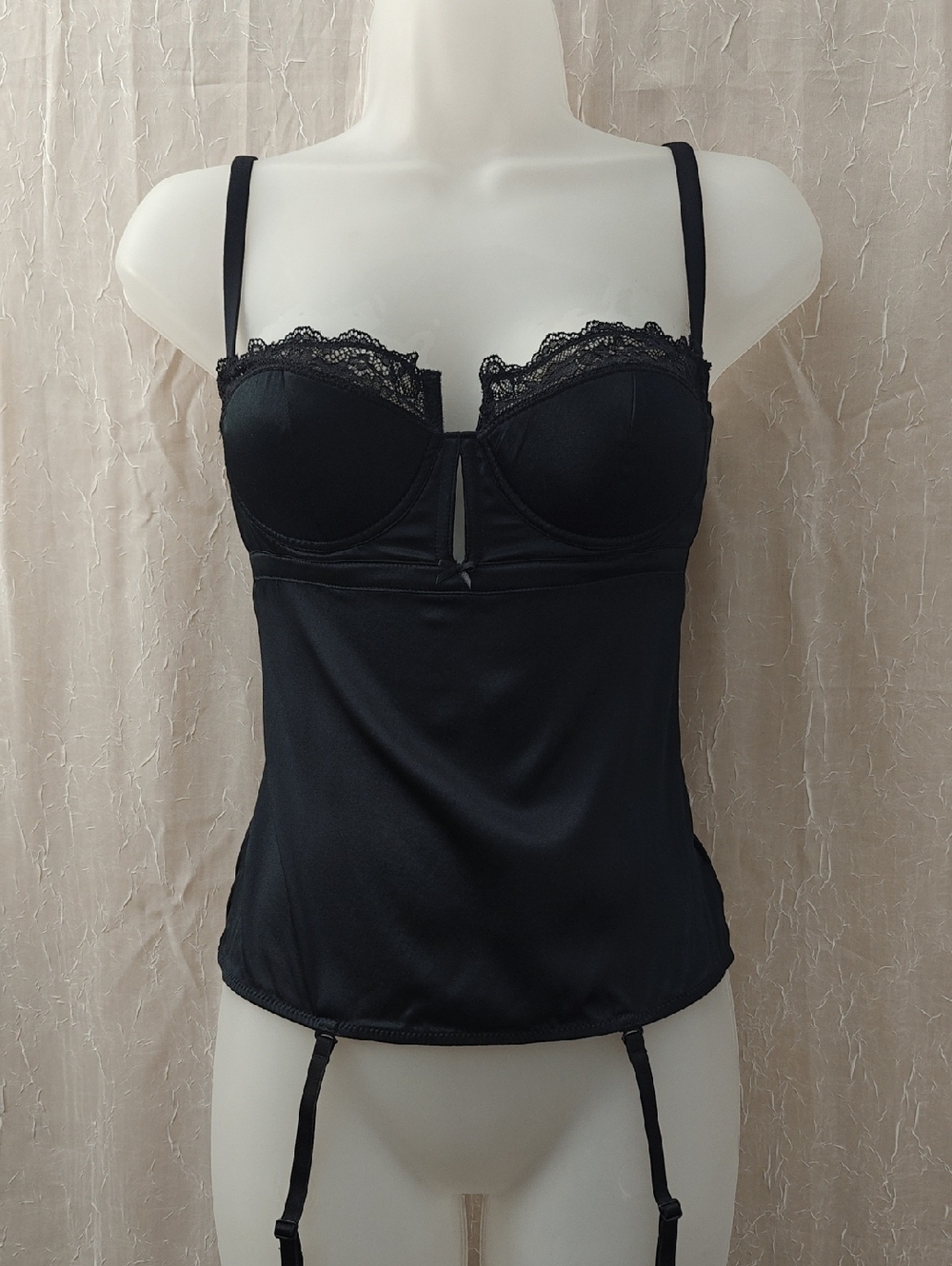 Intissimi Black Lace-Trim Bustier Camisole with Garters